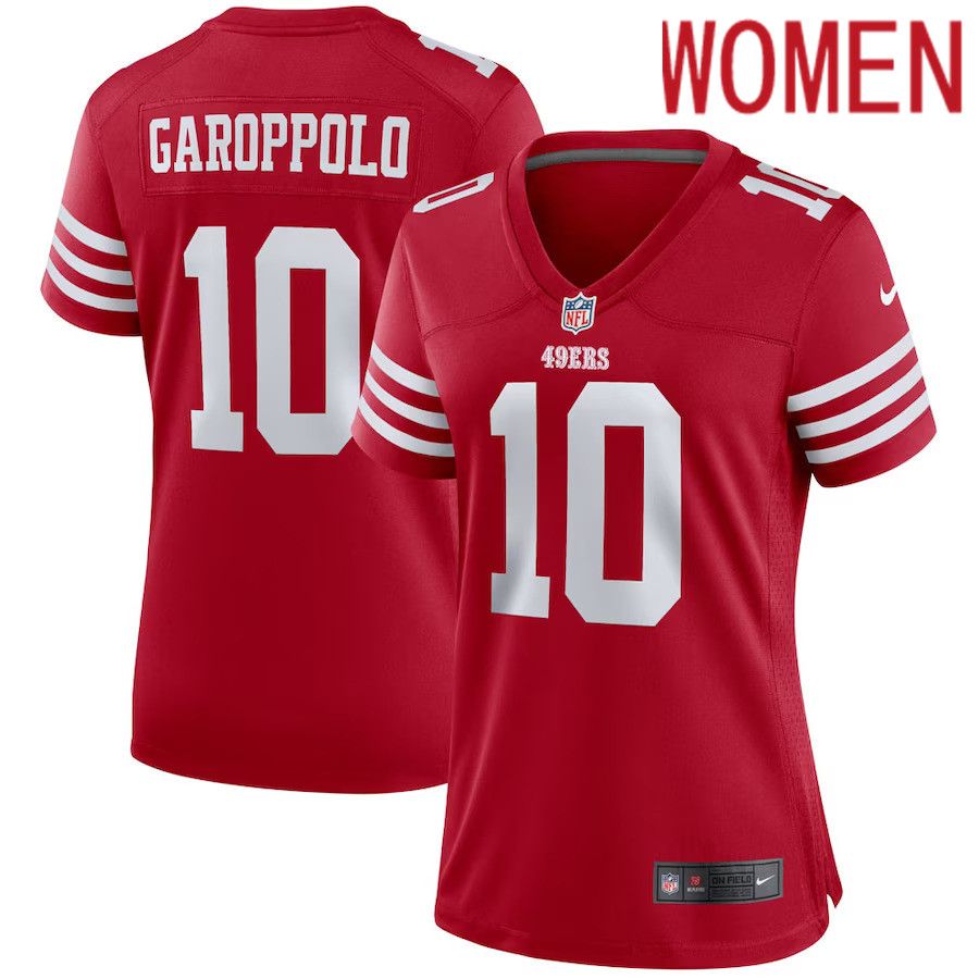 Women San Francisco 49ers #10 Jimmy Garoppolo Nike Scarlet Player Game NFL Jersey->customized nfl jersey->Custom Jersey
